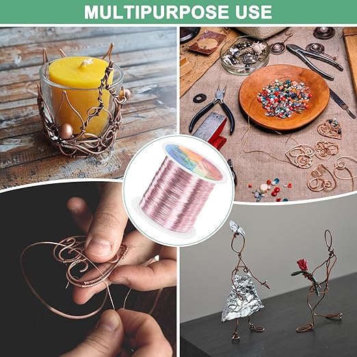 2-Rolls 0.3mm Jewelry Wire, 28 Gauge 328FT Craft Wire Copper Beading Wire for Jewelry Making/Planting/Weaving/DIY Crafting, Soft Metal Wires [100M, Rose Golden]