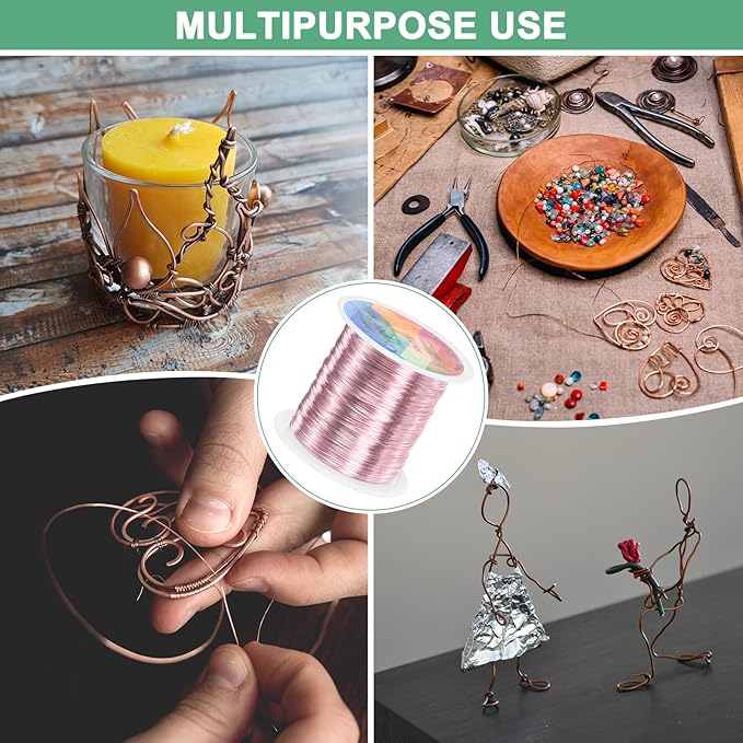 0.3mm Jewelry Wire, 28 Gauge 328FT Craft Wire Copper Beading Wire for Jewelry Making/Planting/Weaving/DIY Crafting, Soft Metal Wires [100M, Rose Golden]
