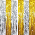 GOER 6.4 ft x 8.2 ft Metallic Tinsel Foil Fringe Curtains Party Backdrop Party Streamers for Birthday,Graduation,New Year Eve Decorations Wedding Decor (2 Pcs,Gold&Silver)