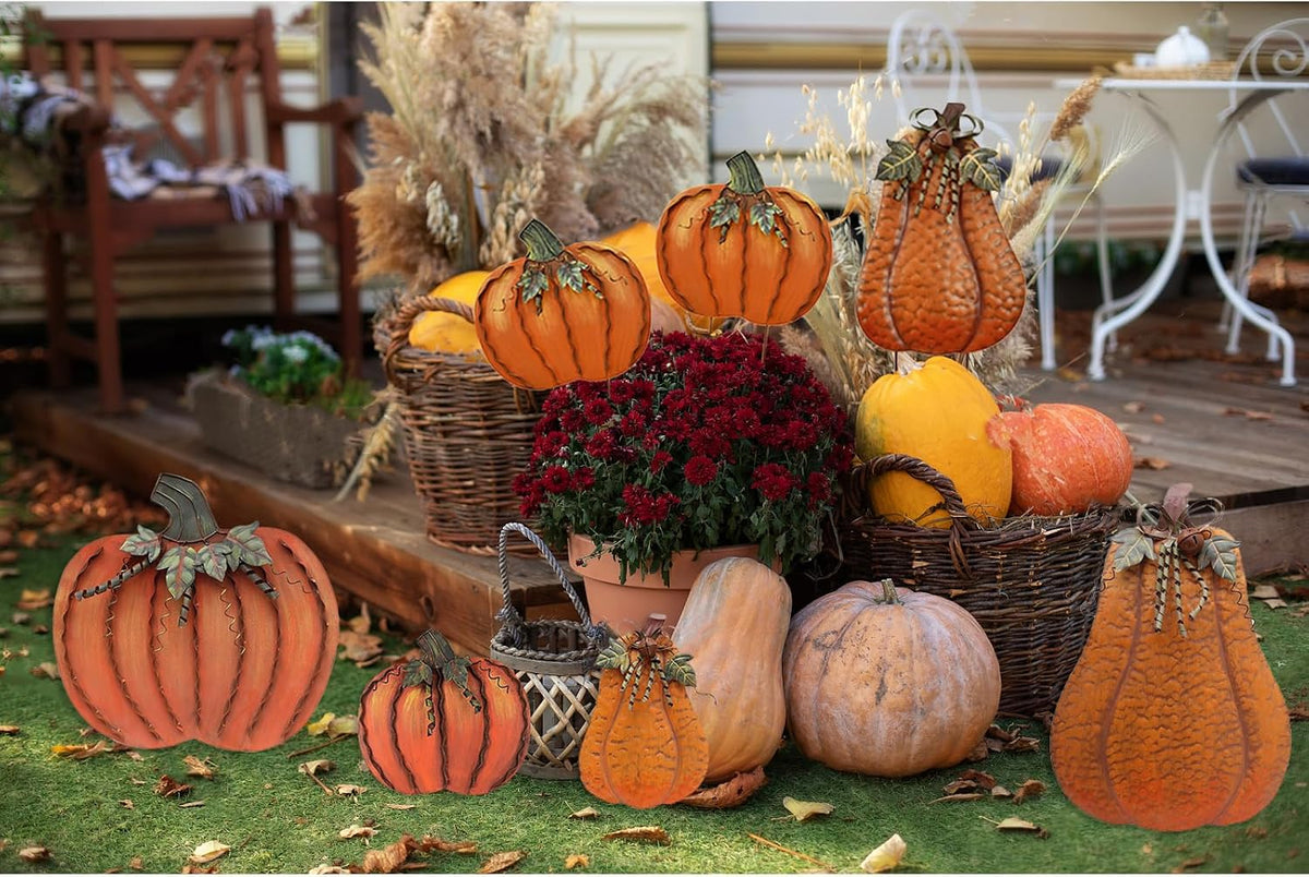 Aecipl Metal Pumpkin Garden Stakes Fall Decor Autumn Decorative Yard Signs