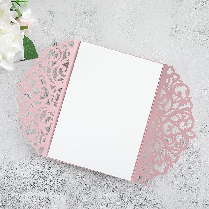 20Pcs Dusty Rose Laser Cut Invitation Cards With Blank Inner Sheets for Wedding Cards Bridal Shower Engagement Quinceanera Invitation (No Envelopes)