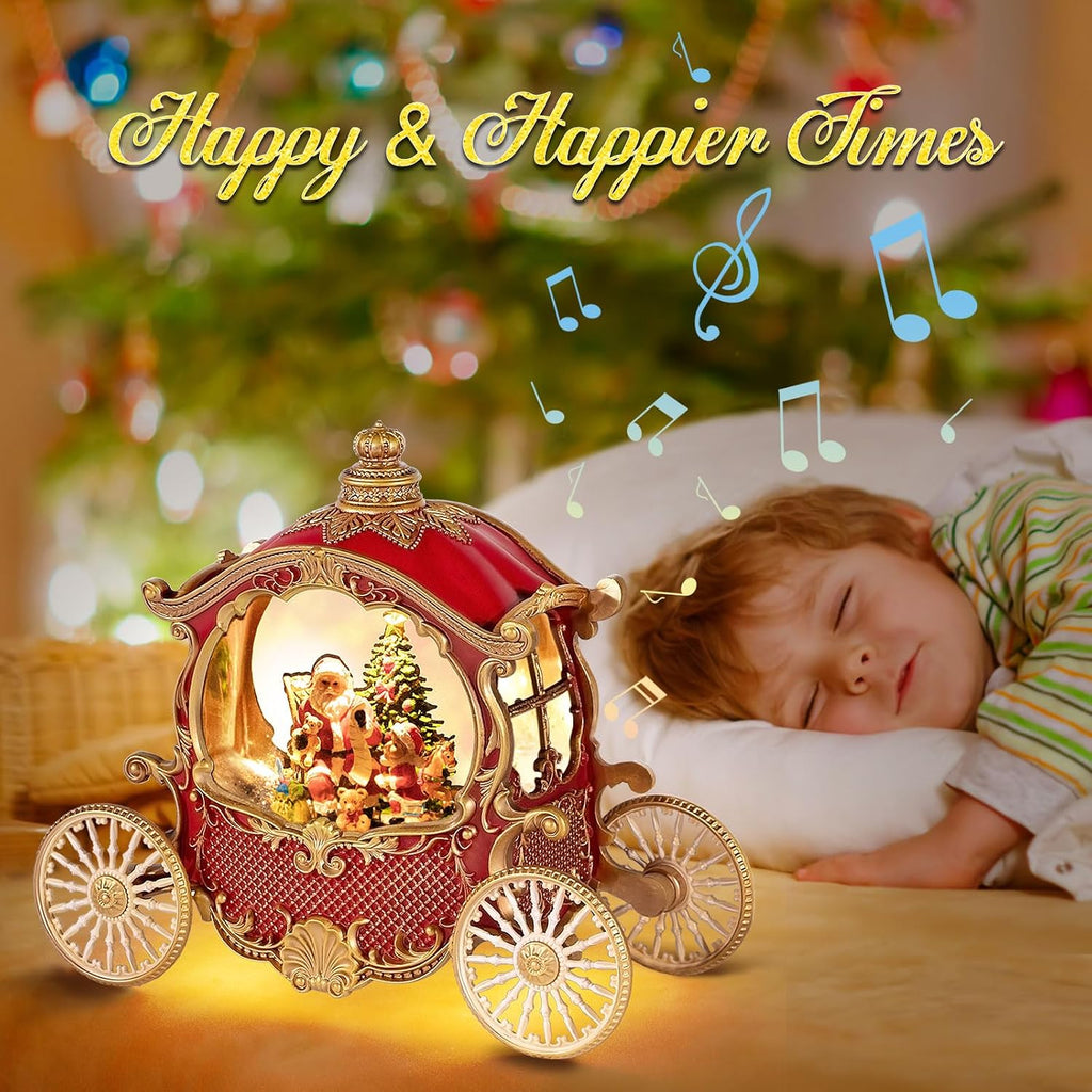 Christmas Snow Globes,Christmas Carriage Snow Globe with 8 Music & Timer, Battery Or USB Cable Powered Operated Glittering for Christmas Table Centerpiece Decoration.Gift- Santa,Christmas Tree