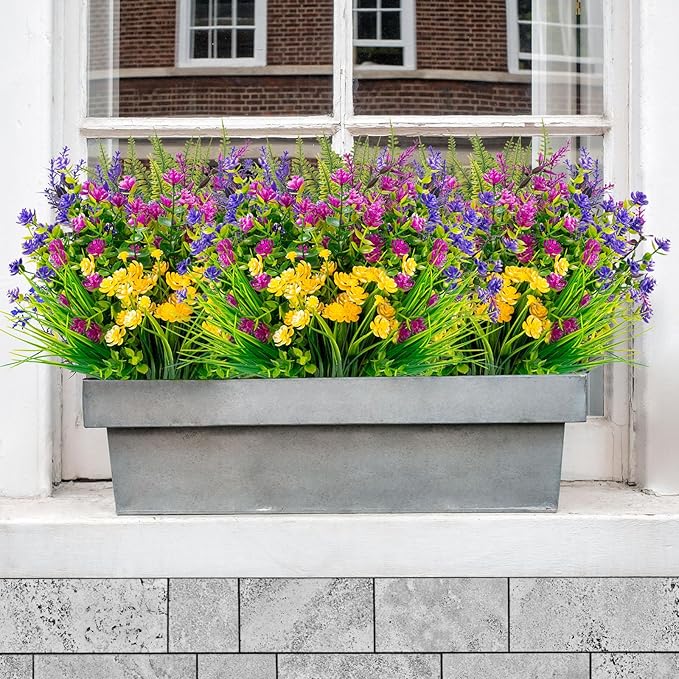 20 Bundles Artificial Flowers Outdoor No Fade UV Resistant Fake Plastic Flowers Faux Plants for Garden Patio Porch Window Box Home Wedding Farmhouse Hanging Décor