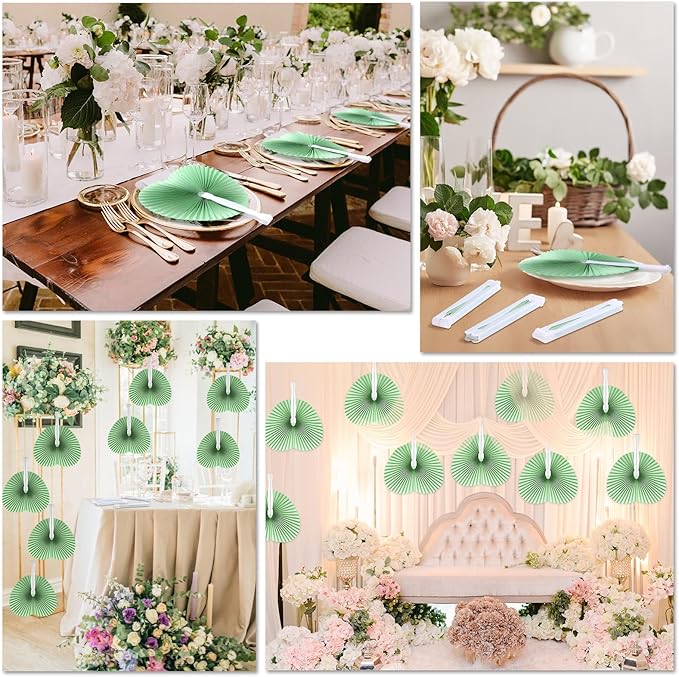 Unittype 150 Packs Wedding Paper Fans Heart Shaped Folding Handheld Fans for Wedding Decorate Guests Favor Anniversary Birthday Party Supplies Home Decor(Sage Green)