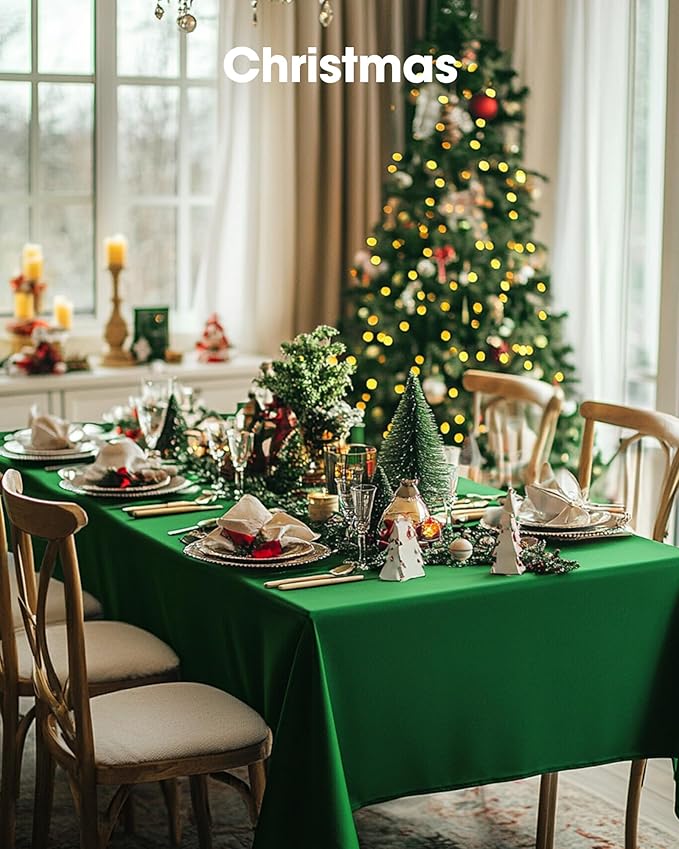 Pureegg Plastic Table Cloth Disposable 10 Pack, 54 x 108 Inch Table Cloths, St Patricks Day, Christmas Decorations, Tablecloths, Rectangle, Forest, Plastic Cover, Leakproof & Sturdy, Green