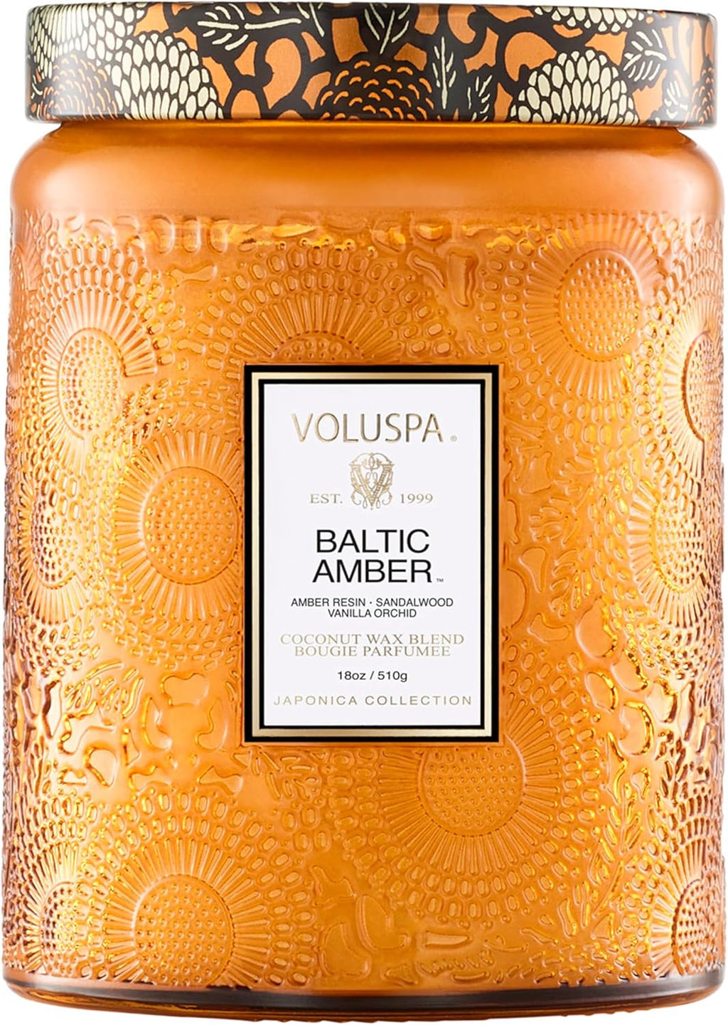 Voluspa Baltic Amber Candle, 18 oz, Coconut Wax Blend, Scented Candles for Home, 100 Hour Burn Time, Candle Jar