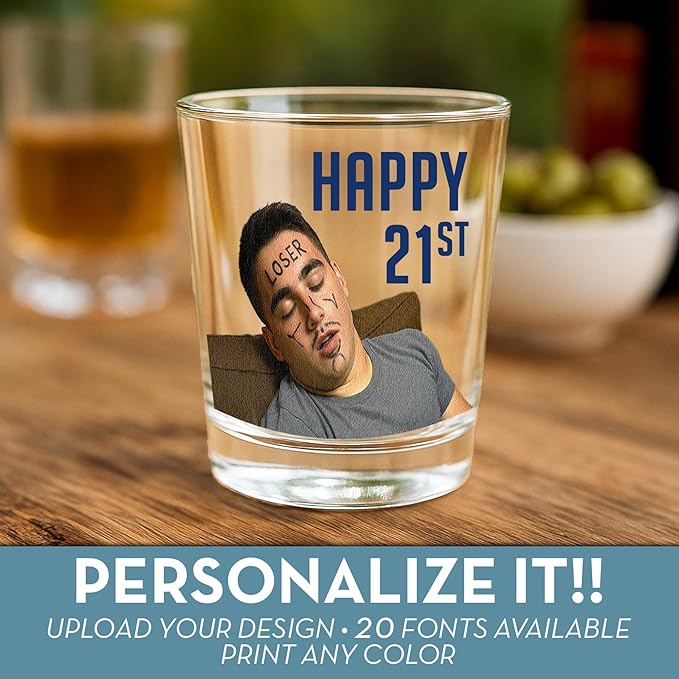 21st Birthday Custom Shot Glass 2.5oz, Personalized Picture Funny Party Favor, Customized 21st Drinking Gift, Legal Age Shot Glass, Printed Photo Gift For Son Daughter Friends
