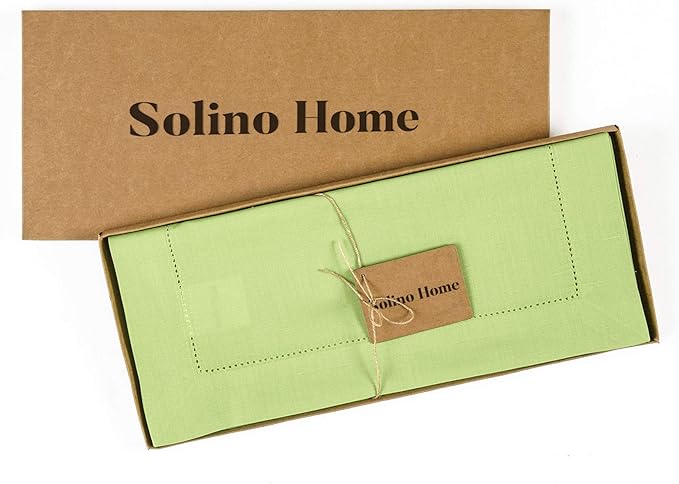 Solino Home Table Runner 90 Inches Long - Cotton Linen Hemstitch Apple Green Table Runner 14 x 90 Inch