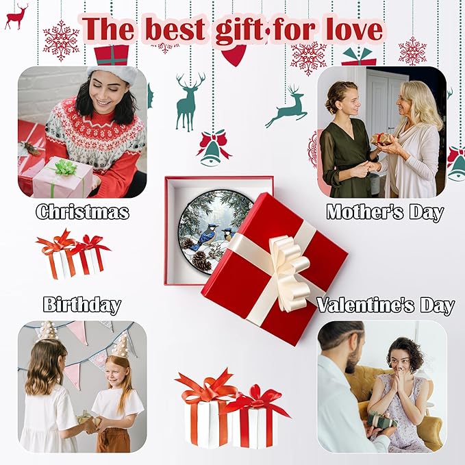 Stained Glass Window Hanging - Blue Bird Winter Forest Landscape Suncatcher for Door Garden Yard Sun Catchers Decor Christmas Mother's Day Birthday Gifts for Women Mom Nana Friend 7.8 in