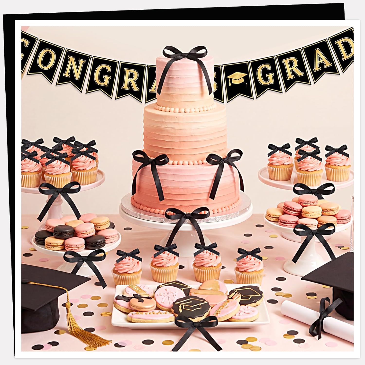 NatNarr 30 Pack Bow Cake Toppers Black Ribbon Bows for Cake Bow Cupcake Toppers Back to School Decorations Bow Birthday Decorations for Baby Shower, Wedding, Engagement, Bachelorette Party