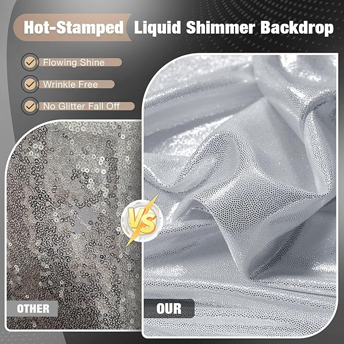 20x10FT Silver Sequin Backdrop - 4 Panels 5x10FT Wrinkle-Free Glitter Drapes for Weddings, Parties & Events