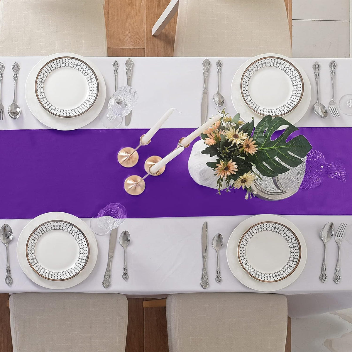 24Pack Table Runner 12 x 108 Inches Satin Silk Table Runner for Wedding, Birt...