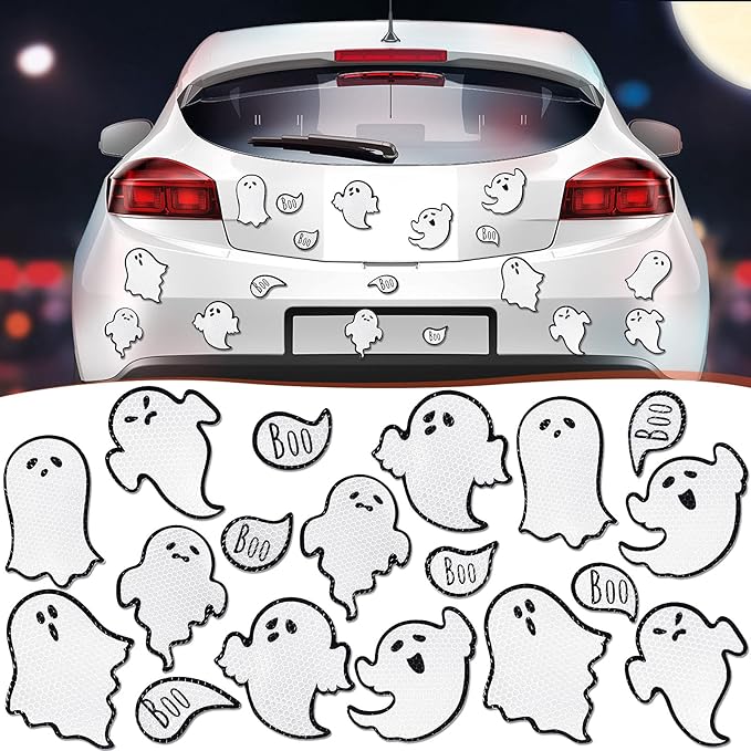 Chinco 18 Pcs Halloween Ghost Car Magnets Reflective Ghost Boo Refrigerator Automotive Magnet Stickers Cute Holiday Fridge Garage Door Decorations Holiday Waterproof Magnetic Decals