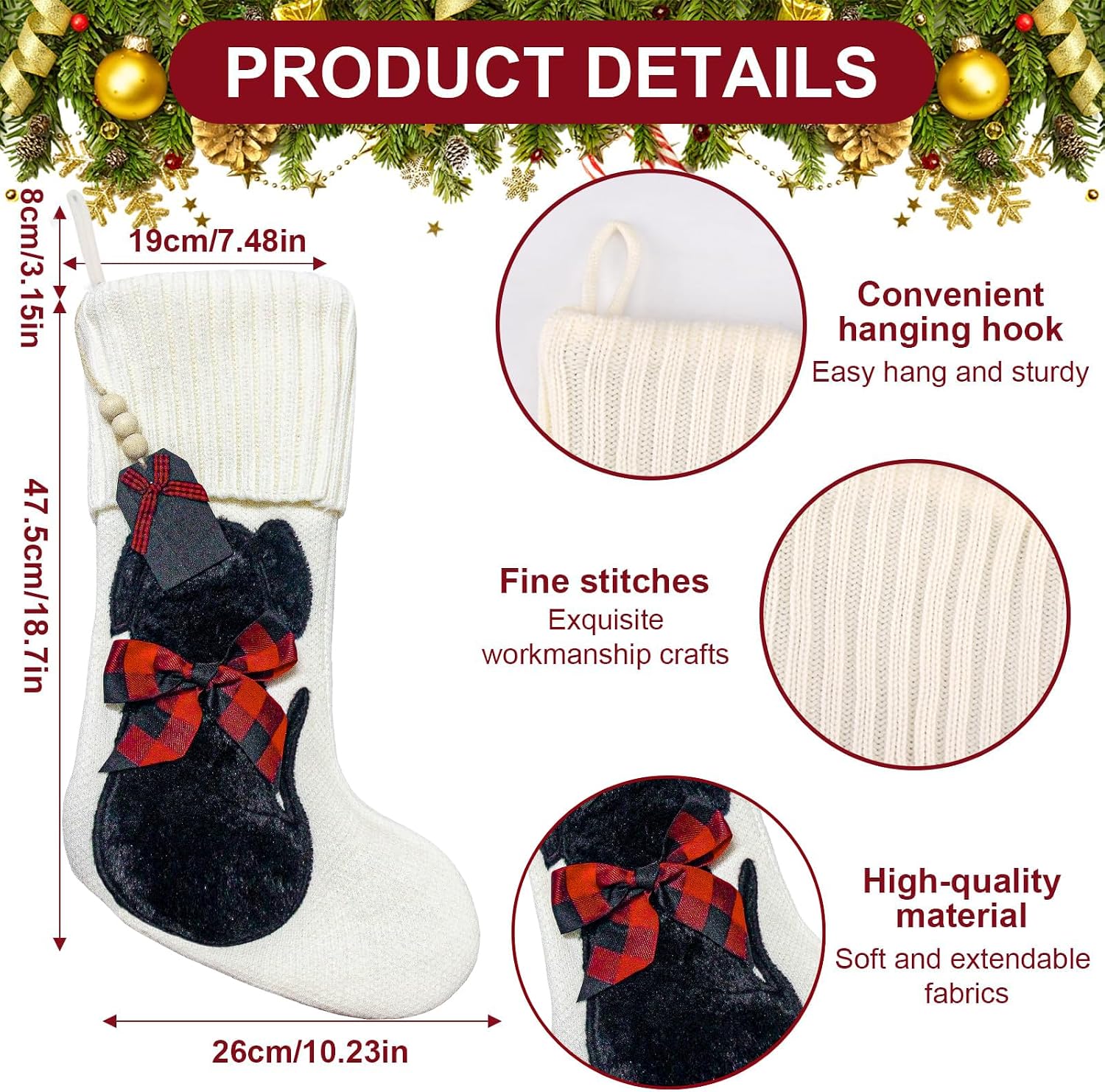 Dog Christmas Stockings,19" White Knit Christmas Stockings for Dog,(A-SD2501)