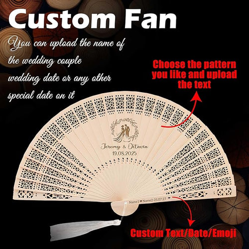 10 PCS Custom Fans Personalized Folding Fans for Line Dancing Wooden Hand Fan Wedding Favors Bulk Fans for Guests Party Event Use (Style03)