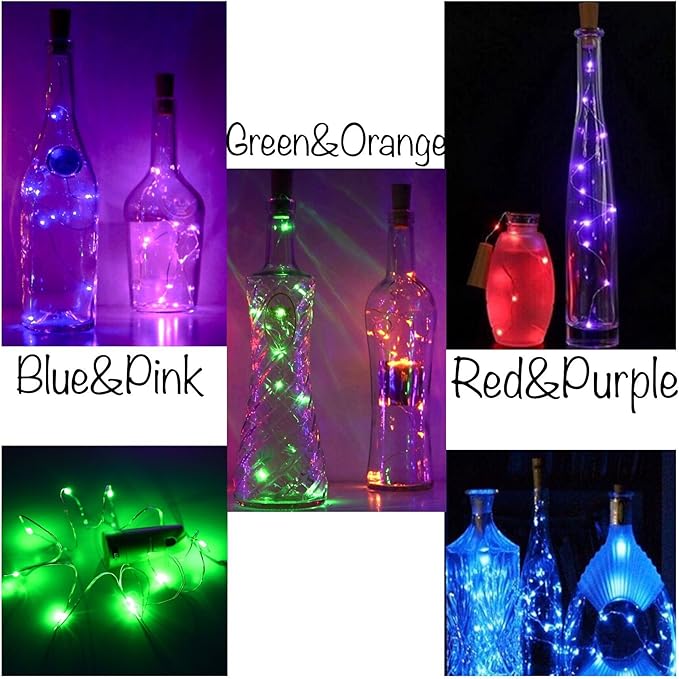 10 Pack 20 LED Wine Bottle Cork Lights Mini Fairy String Lights Copper Wire, Battery Operated Starry Lights for DIY, Festival, Wedding, Party, Indoor, Outdoor Decoration (Multi-Colored)