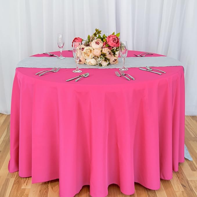 LinenTablecloth 108-Inch Round Polyester Tablecloth Fuchsia