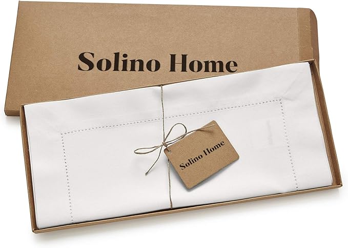 Solino Home White Table Runner 90 Inches Long - Cotton Linen Hemstitch 14 x 90 Inch Table Runner for Dining, Fall, Autumn, Halloween, Thanksgiving, Christmas, Holiday