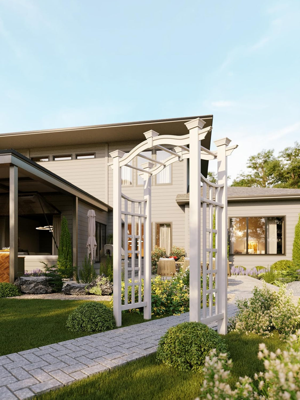 vita florence 49"w x 94"h vinyl arbor shown in use