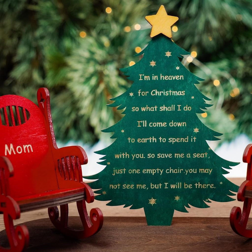 Memory Christmas in Heaven Wooden Candle Holder, Sympathy Gift for Loss of Mom Dad Grandpa Grandma Xmas Tree Personalized Name Decoration Christmas in Heaven Rocking Chair Keepsake Bereavement Gift