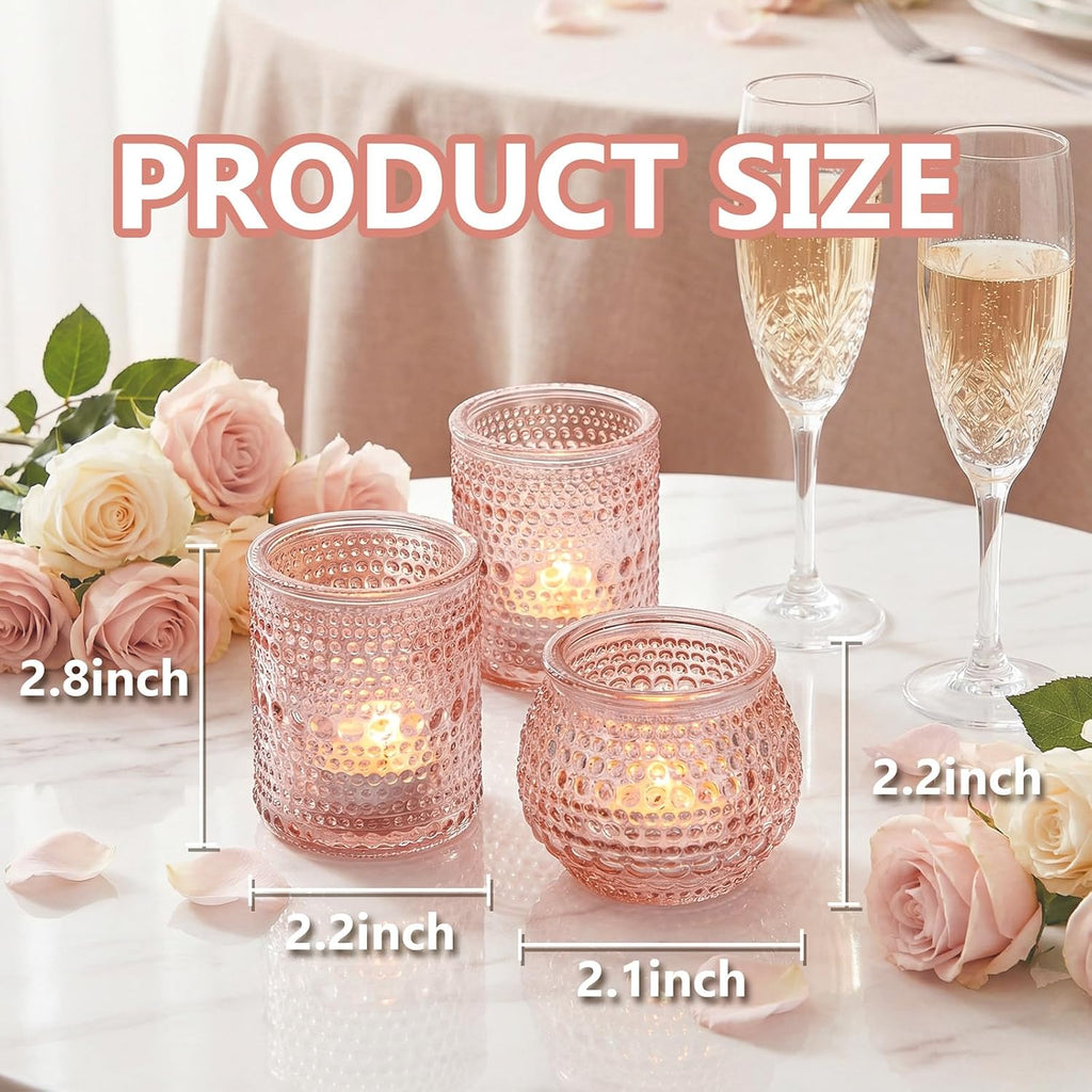 Rubtlamp 24 Pack Pink Votive Candle Holders, Glass Candle Holder for Floating Candle, Tealight Candle Holders for Table Centerpieces(2 Sizes)