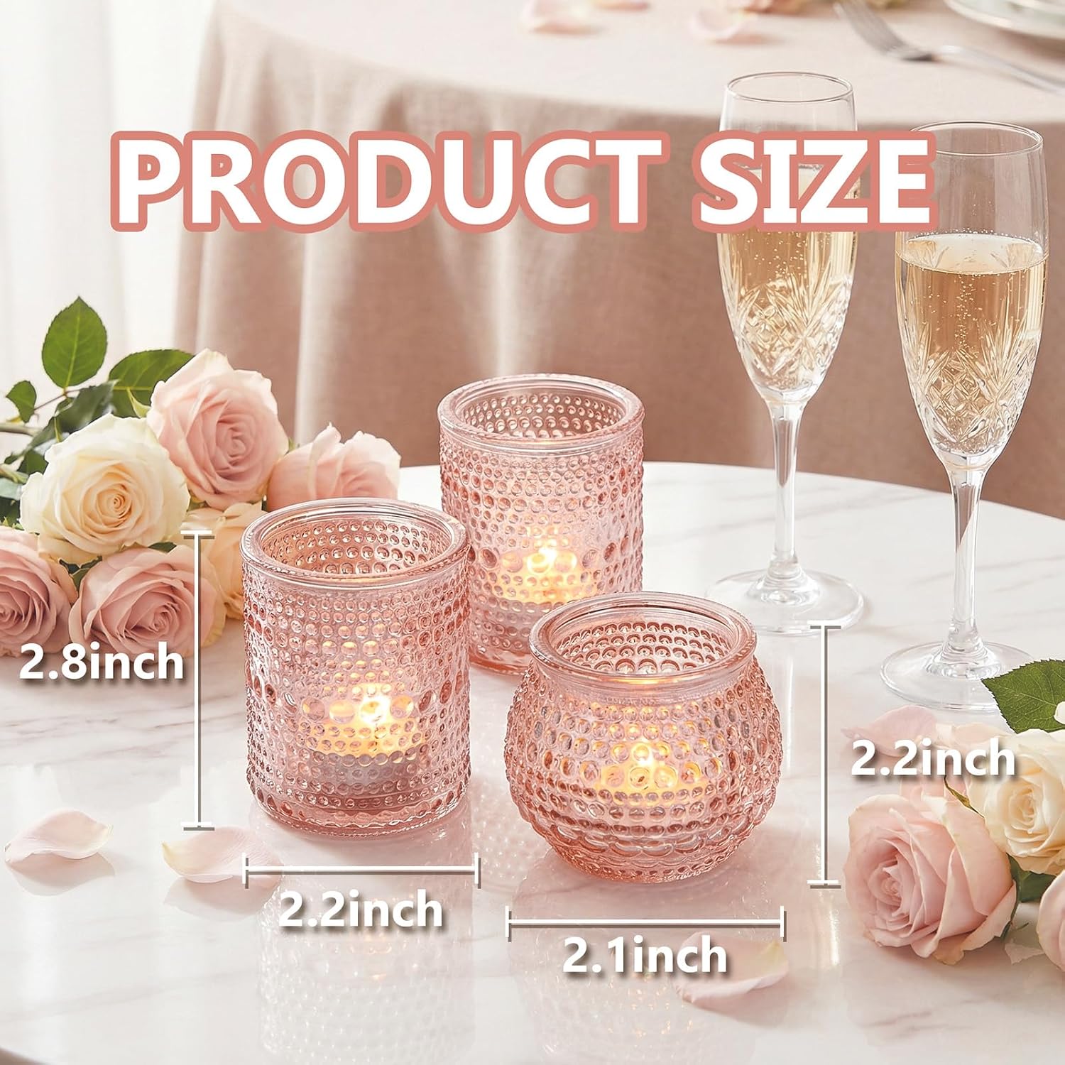 Rubtlamp 24 Pack Pink Votive Candle Holders, Glass Candle Holder for Floating Candle, Tealight Candle Holders for Table Centerpieces(2 Sizes)