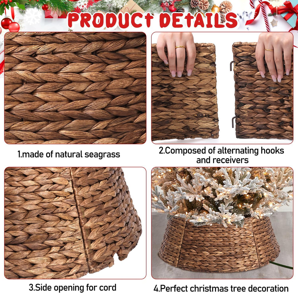 6-piece rattan christmas tree collar - 33" rustic showing dimensions