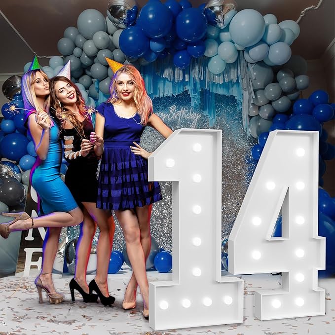 Marquee Numbers Large 14th-Birthday Decorations: 4ft Light Up Number Party Decor 41 Year Old Girl And Boy Birthday Decoration Backdrop 41 Anniversary Cardboard Big Mosaic Balloon Frame Number 14