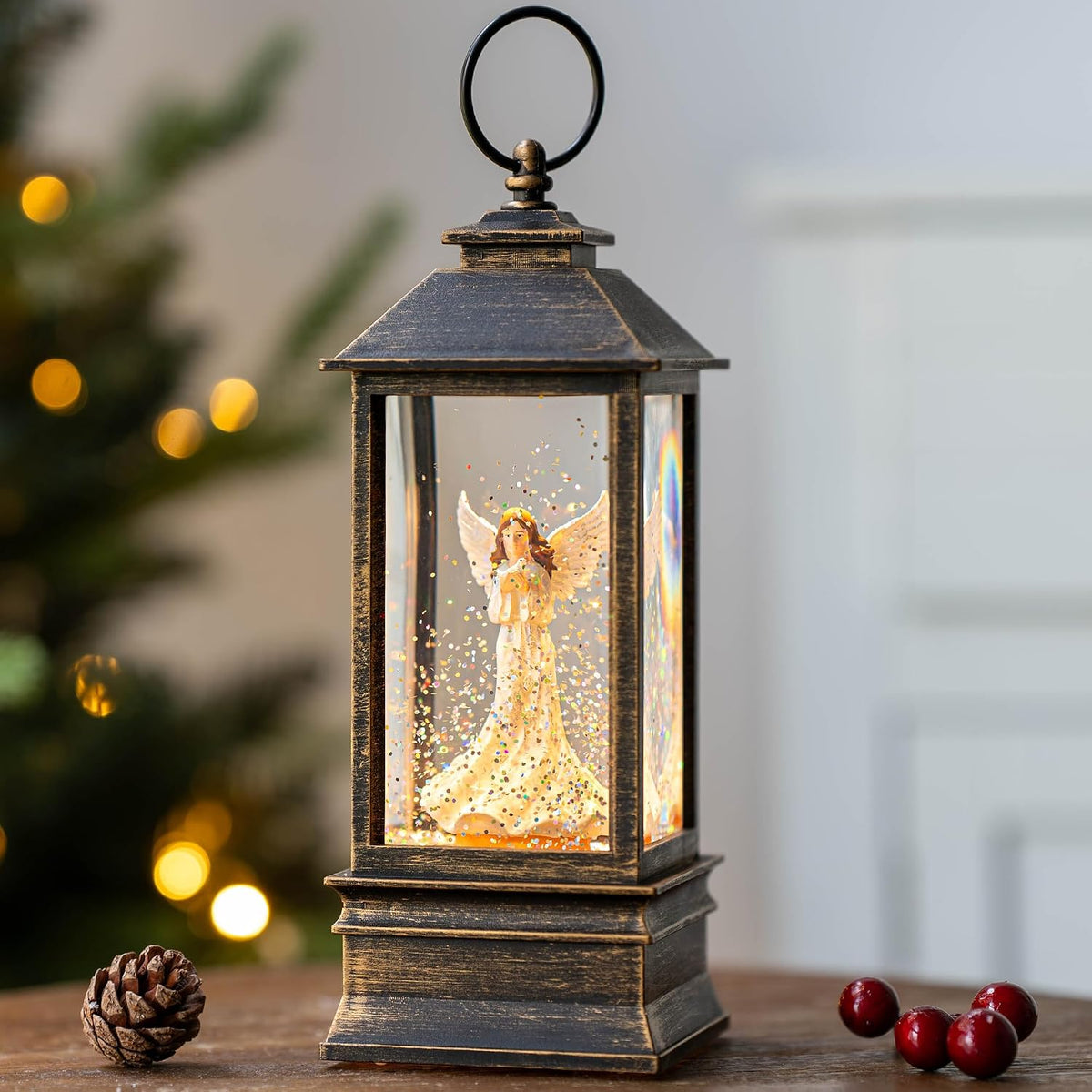 10'' musical snow globe lantern lighted angel with, main product view