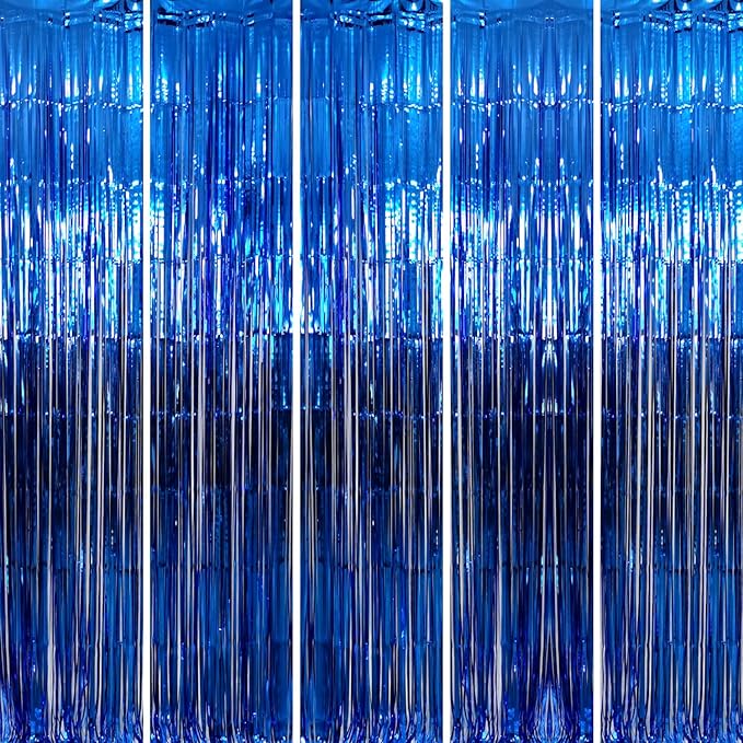 GOER 3.2 ft x 9.8 ft Metallic Tinsel Foil Fringe Curtains Party Photo Backdrop Party Streamers for Birthday,Graduation,New Year Eve Decorations Wedding Decor (Navy Blue,5 pcs)