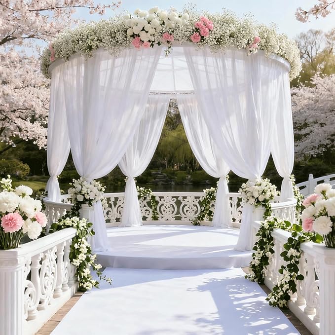 Wedding Arch Draping Fabric 29" x 18 FT White Sheer Chiffon Outdoor Curtain Drapes for Wedding Birthday Party Ceremony Decor(1 Panel, White)