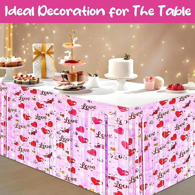 6 Pack 29 x108 Inch Love Pink Wave Foil Fringe Table Skirts Metallic Banner for Tinsel Streamer Garland Backdrop for Parade Floats, Mother's Day, Easter, Wedding, Birthday Party Decoration