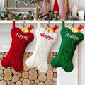 NIBESSER Personalized Dog Christmas Stockings Custom Name Knit Christmas Stockings 16.7” Large Xmas Stocking for Dogs Cats Pet Bone Shape Rustic Farmhouse Fireplace Hanging Ornament