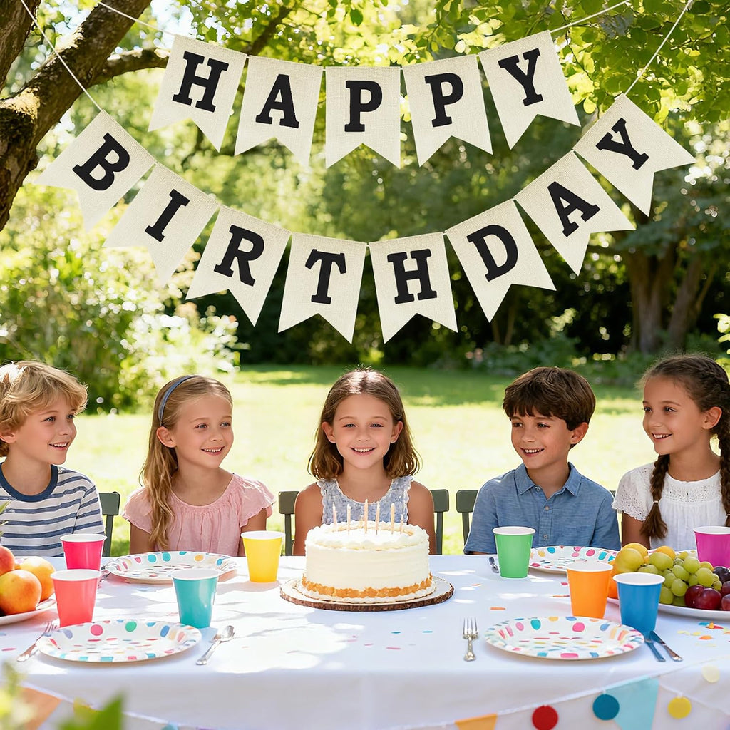 Anwyll Happy Birthday Banner - NO DIY Happy Birthday Decorations | Burlap Happy Birthday Sign Birthday Party Decorations for Women Men Girls Boys Celebration Party Backdrop Yard (Black)