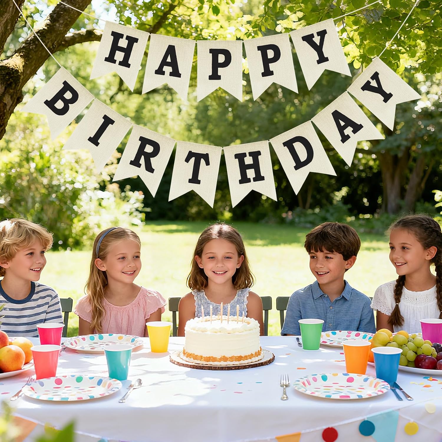 Anwyll Happy Birthday Banner - NO DIY Happy Birthday Decorations | Burlap Happy Birthday Sign Birthday Party Decorations for Women Men Girls Boys Celebration Party Backdrop Yard (Black)