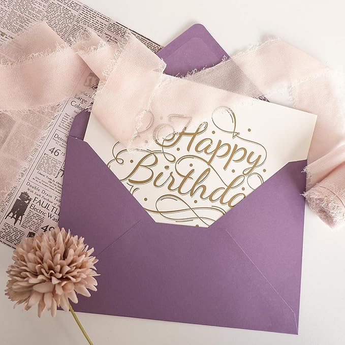 50 Pack 5x7 Envelopes Letter Size, Purple A7 Envelopes Self Seal for Wedding Invitation, Envelope 5.4x7.6 for Greeting Cards, Photos, Baby Shower, Graduation, Thank You Cards, Announcements