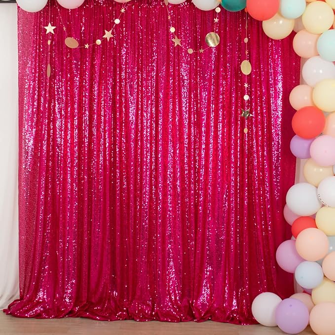 ShinyBeauty 10x10FT Fuchsia Sequin Backdrop - Hot Pink Glitter Photography Background for Wedding, Birthday, Baby Shower Party Decorations