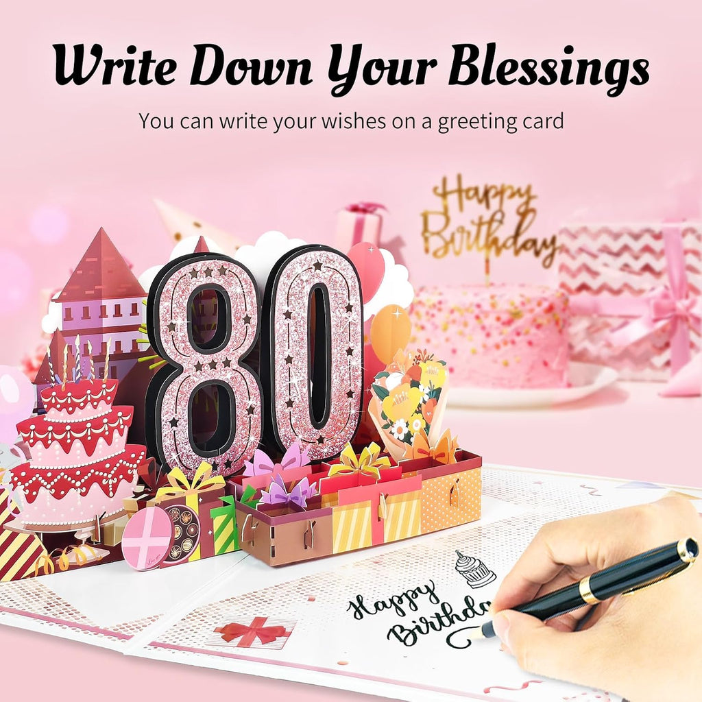 80th Birthday Card for Women Her, Large 3D Pop Up 80th Birthday cards forMom Grandma, Happy 80 Year Old Birthday Decorations for Wife Sister Funny Birthday Gifts, Back to 1946, Pink