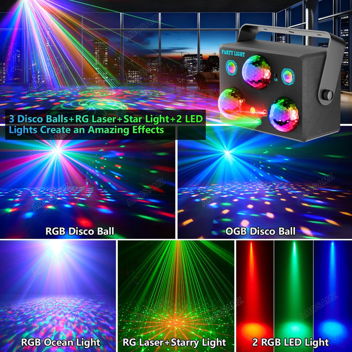 Disco Ball Party Lights,Pro 6 in 1 Disco Lights Sound Activated Dj Strobe wit...