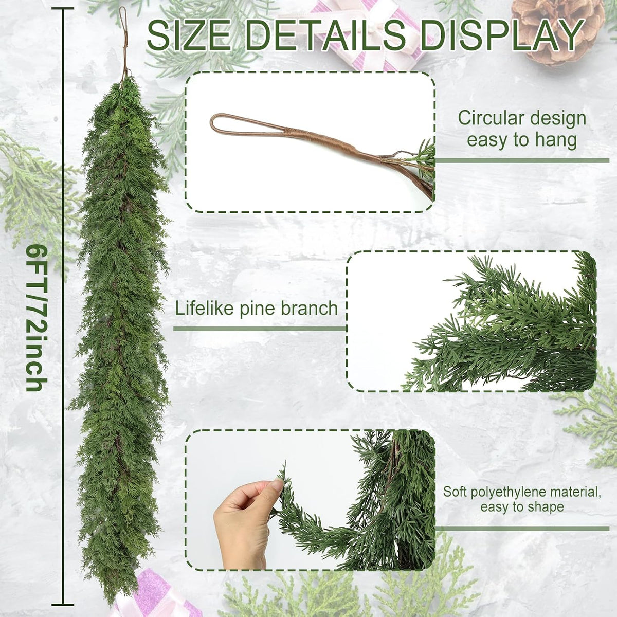 artgar 6 ft christmas cedar garland - realistic, view 9