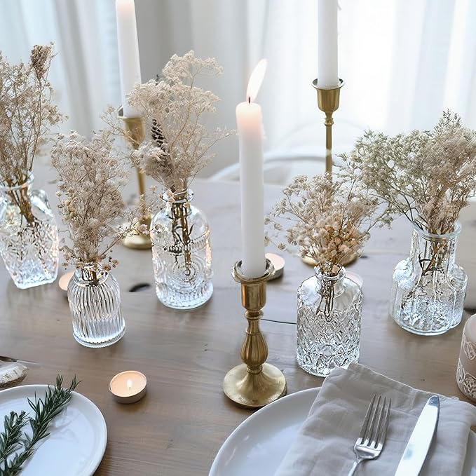 Glass Bud Vase Set of 12 Pcs Small Minimalist Vases for Flowers, Vintage Rustic Home Decor for Table Centerpiece Wedding Party, Modern Clear Aromatherapy Bottle for Living Room Bedroom