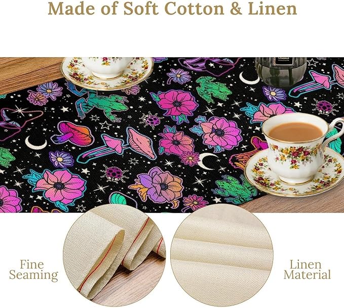 Gothic Star Moon Colorful Table Runner for Kitchen Living Room Home Party Boho Floral Table Runner 13x108 Inch