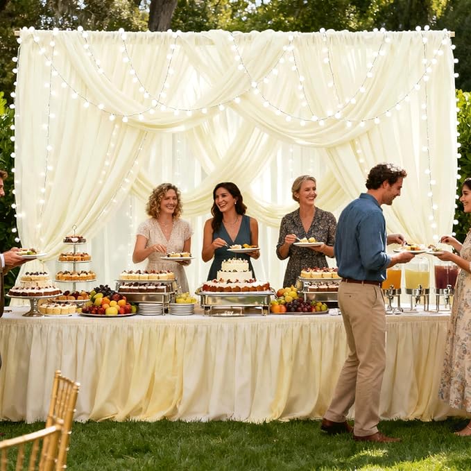 Wedding Arch Draping Fabric 29" x 18 FT Light Yellow Sheer Chiffon Outdoor Curtain Drapes for Wedding Birthday Party Ceremony Decor(2 Panels, Light Yellow)
