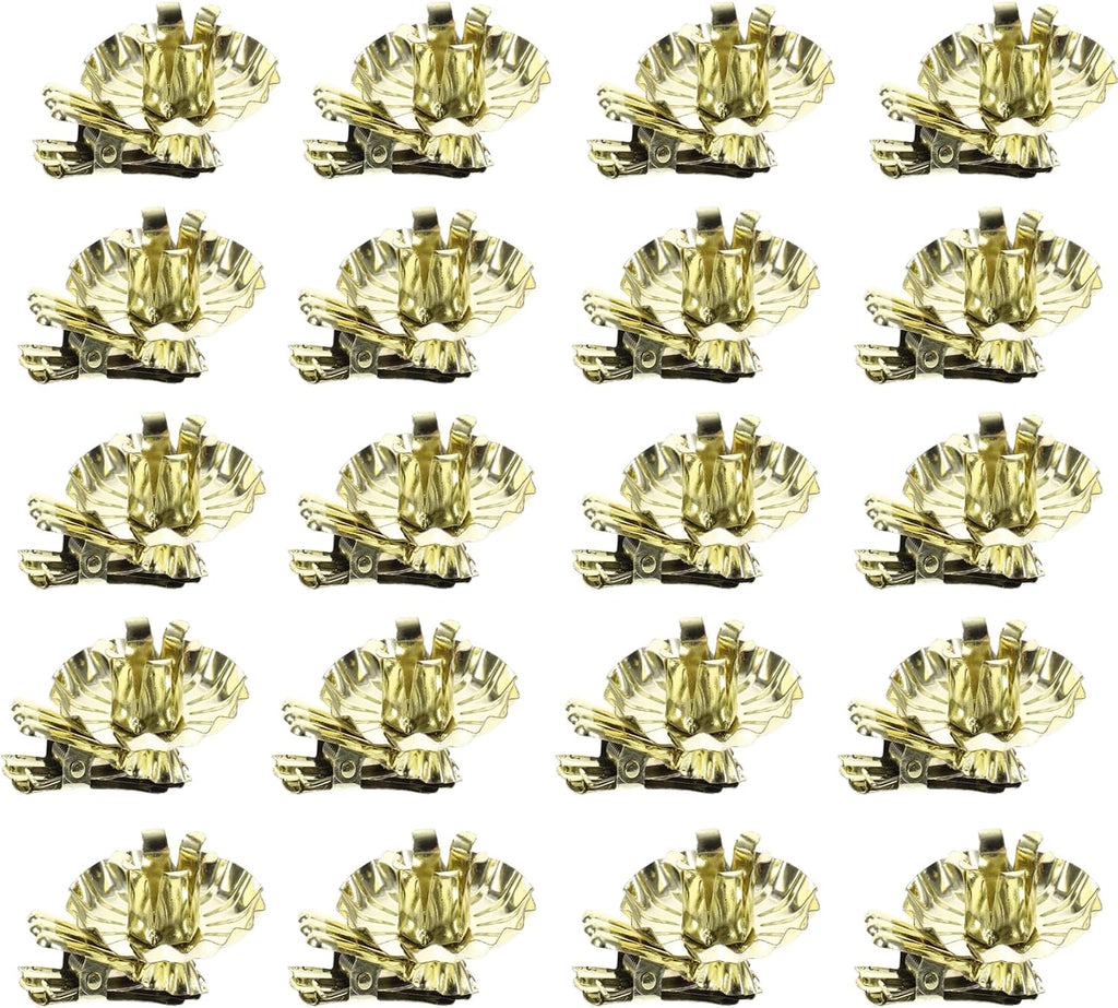 Candle Holders 20PCS Gold Flower-Shaped Metal Clip-On Candle Holders for Christmas Tree, Birthday, and Mother's Day Decorations (20, Gold)