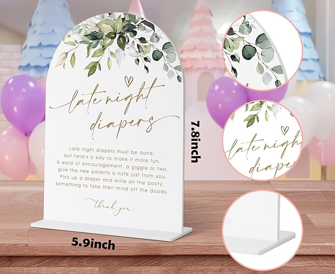 Late Night Diapers Sign, Greenery Gold Baby Shower Sign, Dirty Diaper Game, Neutral Baby Shower Decorations, Gender Reveal Table Acrylic Decorations, Table Centerpieces for Party Event - 22