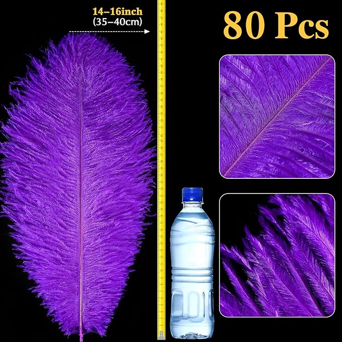 80 Pcs Large Natural Ostrich Feathers Plumes 14-16 Inch Bulk for DIY Crafts Wedding Party Centerpiece Vase