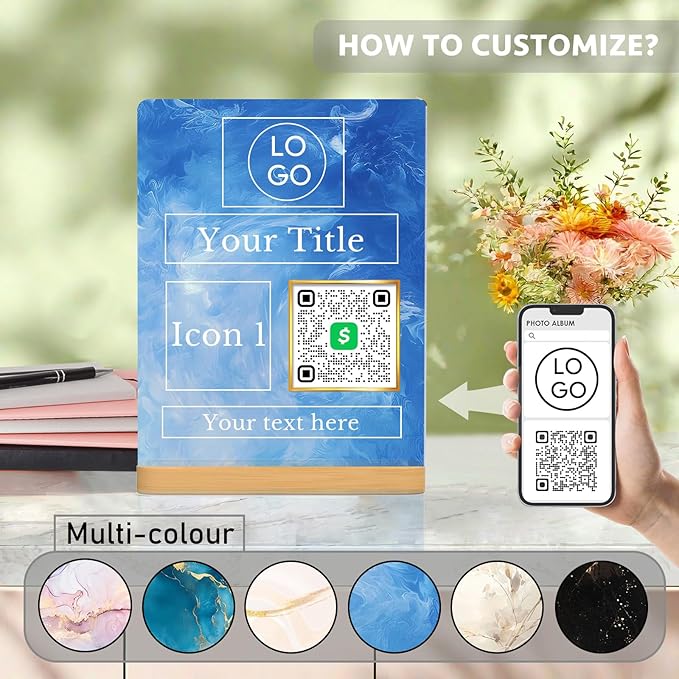 Personalized Custom Metal QR Code Sign Venmo Cashapp Scan to Pay with Stand Instagram Facebook Social Media QR Signs Bar Code QR Plaque Print for Business Salon Beauty Store Restaurant Wifi Sign (Vertical 1)