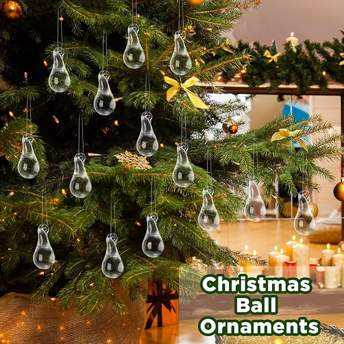 30 Pcs Clear Glass Teardrop Christmas Ornaments Crystal Raindrop Hanging Ornaments Crystal Chandelier Drop Pendant Icicles Decorations for Christmas Tree Winter Party Supplies (Mini Size)