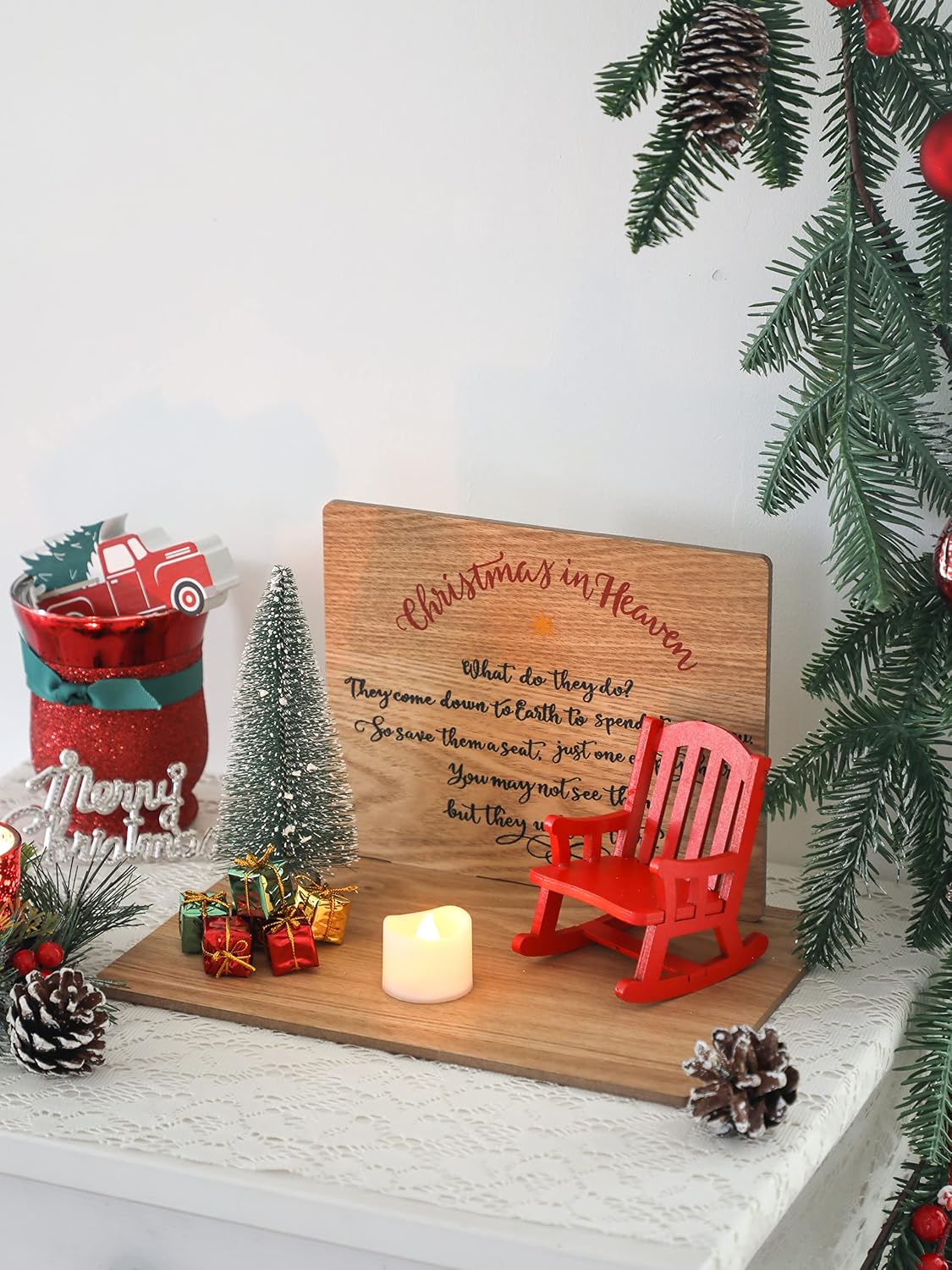 Christmas in Heaven Decoration Christmas Memorial Candle Holders Rocking Chair Ornament Save A Seat Memorial Gift