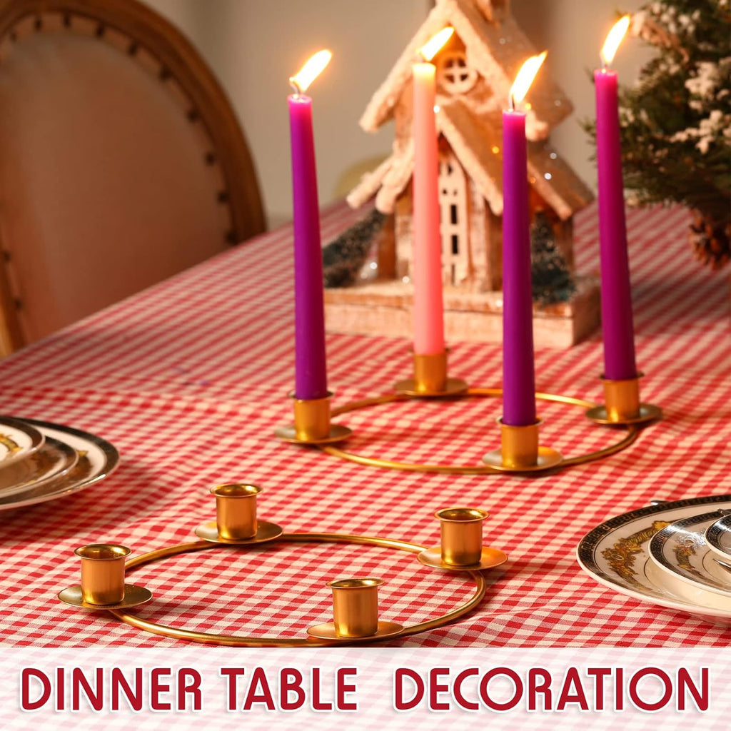 CHENGU 2 Pieces Advent Wreath Ring Candle Holder Christmas Ring Wreath Table Decoration Taper Metal Candle Holder for Christmas Advent Home Decor(Round Shape)